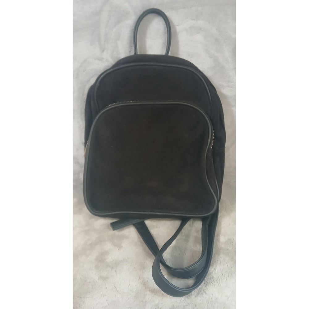 Black Faux Suede Mini Backpack Purse Adjustable Straps Velvet Velour